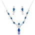 Conjunto Colar Brinco Gota Azul Safira Festa Ródio 