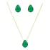 Conjunto Colar Brinco Gota Verde Esmeralda Folheado Ouro