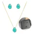 Conjunto Colar Brinco Gota Verde Folheado Ouro 18k Envi Full Cor Dourado