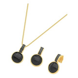 Conjunto Colar Brinco Obsidiana