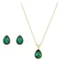 Conjunto Colar Brinco Pedra Esmeralda Natural Banhado A Ouro