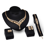 Conjunto Colar Brinco Pulseira Anel Dourado Indiano Festa