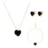 Conjunto Colar  Brincos  E Pulseira  Coração Preta  Folheado