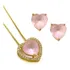 Conjunto Colar E Brinco Coração Cravejado Folheado Ouro 18k Cor Rosa Fosco