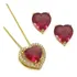 Conjunto Colar E Brinco Coração Cravejado Folheado Ouro 18k Cor Rubelita