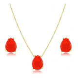 Conjunto Colar E Brinco Gota 8x10mm Ouro 18k 32 Cores 