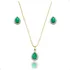 Conjunto Colar E Brinco Gota Fusion Esmeralda Banhado A Ouro