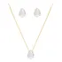 Conjunto Colar E Brinco Gota Pedra Cristal Folheado A Ouro