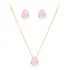 Conjunto Colar E Brinco Gota Pedra Rosa Claro Folheado Ouro