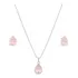 Conjunto Colar E Brinco Gota Prata 925 Pedra Quartzo Rosa