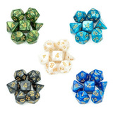 Conjunto Com 07 Dados Rpg Perolado D4 D6 D8 D10 D10 D12 D20
