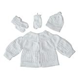 Conjunto Com Casaco Casaquinho Meias Luvas Touca Antialérgico Para Bebê Rescém Nascido Lã De Tricô  BRANCO 