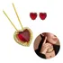 Conjunto Coração Colar E Brinco Cravejado Banhado A Ouro 18k Cor Rubi