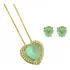 Conjunto Coração Colar E Brinco Cravejado Banhado A Ouro 18k Cor Verde Fosco