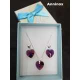 Conjunto Coracao Swarovski Ametista