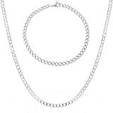 Conjunto Corrente Masculina Grumet 3mm Aço Inoxidável Prata Corrente Masculina 70cm Com Pulseira