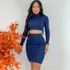 Conjunto Cropped E Saia Lapis Feminino Manga Longa Canelado