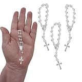 Conjunto De 20 Mini Terços Com Contas De Pérolas Plásticas De 5mm E Detalhes Prateados, Ideal Para Lembrancinhas De Batizado, Casamento E Nascimento (branco)