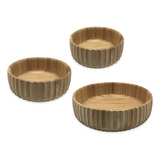 Conjunto De 3 Tigelas Canaladas De Bambu Oikos Mes01644 Cor Marrom Claro