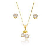 Conjunto De Colar E Brincos Banhados A Ouro Pingente Cereja