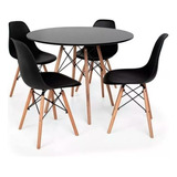 Conjunto De Mesa Eames Redonda + Cadeiras Madeira 70cm Wood 