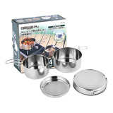Conjunto De Panelas Inox Kit 4 Pçs Acampamento Camping Pesca