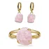 Conjunto De Quartzo Rosa (anel E Brinco De Argola) Ouro 18k
