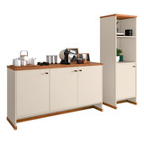 Conjunto Escritório Buffet E Armário Berlin Vianossa Cor Off White naturale