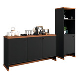 Conjunto Escritório Buffet E Armário Berlin Vianossa Cor Preto naturale