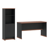 Conjunto Escritório Mesa E Armário Office Berlin Vianossa Cor Preto naturale