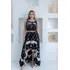 Conjunto Feminino Bordado Cropped E Saia Midi Preto