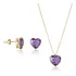 Conjunto Feminino Em Ouro 18k Coração Ametista Natural 50cm