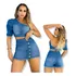 Conjunto  Feminino Jeans De Blusa E Short Saia 