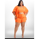Conjunto Feminino Kimono Shorts Cropped Plus Size Curve
