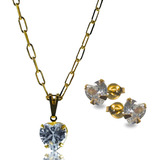 Conjunto Feminino Ouro18k Colar Cartier + Brinco Delicado