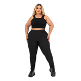 Conjunto Feminino Plus Size Top E Calça Leg Academia Fit