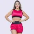 Conjunto Feminino Short Cós Alto Com Bolsos Cropped Sem Bojo
