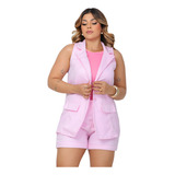 Conjunto Feminino Social Colete E Short Feminino Alfaiataria
