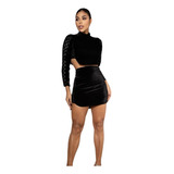 Conjunto Feminino Veludo Cropped