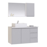 Conjunto Gabinete Banheiro Prisma 80cm Com Tampo Vidro Cor Do Móvel Branco cinza