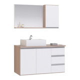 Conjunto Gabinete Banheiro Prisma 80cm Com Tampo Vidro Cor Do Móvel Madeirado branco