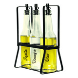 Conjunto Galheteiro De Vidro 370ml Porta Azeite C  Suporte