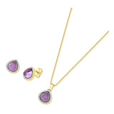 Conjunto Gota Ametista Folheado