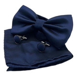 Conjunto Gravata Borboleta + Abotoadura + Lenço Azul Marinho Cor Azul-marinho