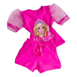 Conjunto Infantil Barbie Short Blusa Brilhante Blogueirinha