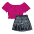 Conjunto Infantil Cropped Ciganinha Saia Couro Sintético 