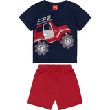Conjunto Infantil Kyly Camiseta + Bermuda Menino - Trator