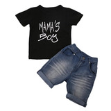 Conjunto Infantil Menino Bermuda Jeans Camiseta Tam 2/4 Anos