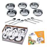 Conjunto Jogo De Tigelas Com Colheres Inox Para Sobremesa