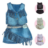 Conjunto Juvenil Menina Boiadeira Jeans Franja 16 Ao 18